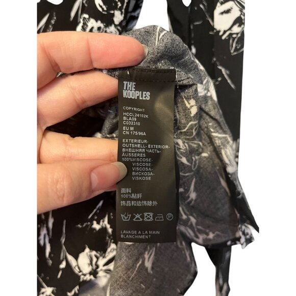 The Kooples Wild Orchid Print Black & White Long Sleeve Men's Size M - Picture 4 of 5